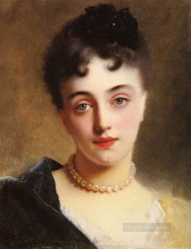 An Elegant Lady With Pearls lady portrait Gustave Jean Jacquet Oil Paintings